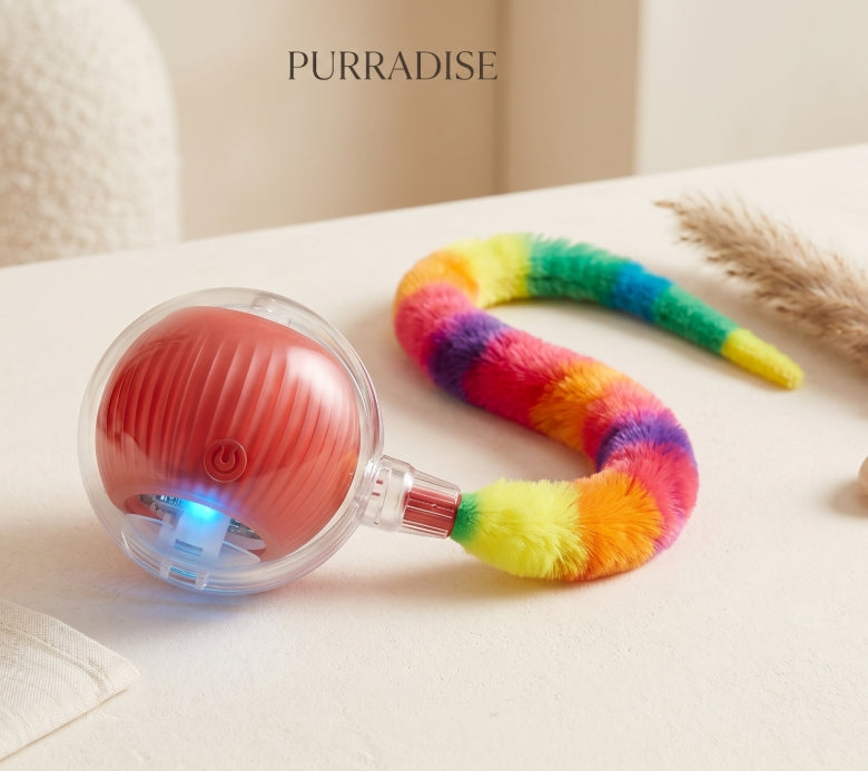 Automatic Silicone Pet Rolling Ball with Smart Obstacle Avoidance and Colorful Plush Tail for Cats and Dogs